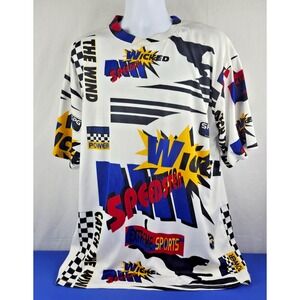 Vintage 90s Wicked Sports Speedster Racing All Over Print Shirt Sz L USA